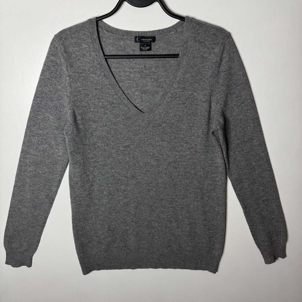 C by Bloomingdale's 100% 2-Ply Cashmere V-Neck Sweater Gray Medium
